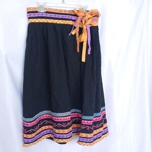 Pier Connection 70s 100% cotton vtg Ribbon Wrap Skirt, Sz S, 28" Waist, 27" Long